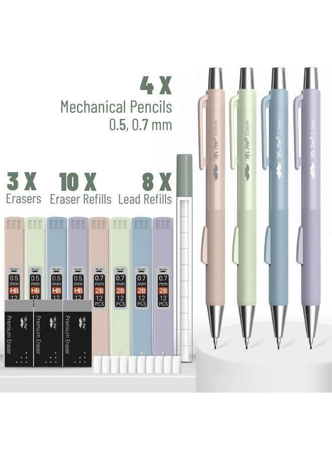 مستر. بين - مجموعة أقلام رصاص ميكانيكية باستيل، 4 قطع، مقاسين، 0.5 و0.7 مم، مجموعة أقلام رصاص ميكانيكية فاست كليك استيثيك، أقلام رصاص ميكانيكية باستيل، أقلام رصاص ميكانيكية لطيفة، أقلام رصاص - Image 2