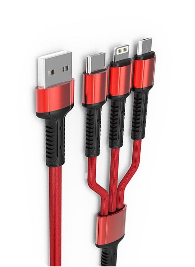 LDNIO 3-In-1 Data Sync And Fast Charging Braided USB Cable Red  - Image 5