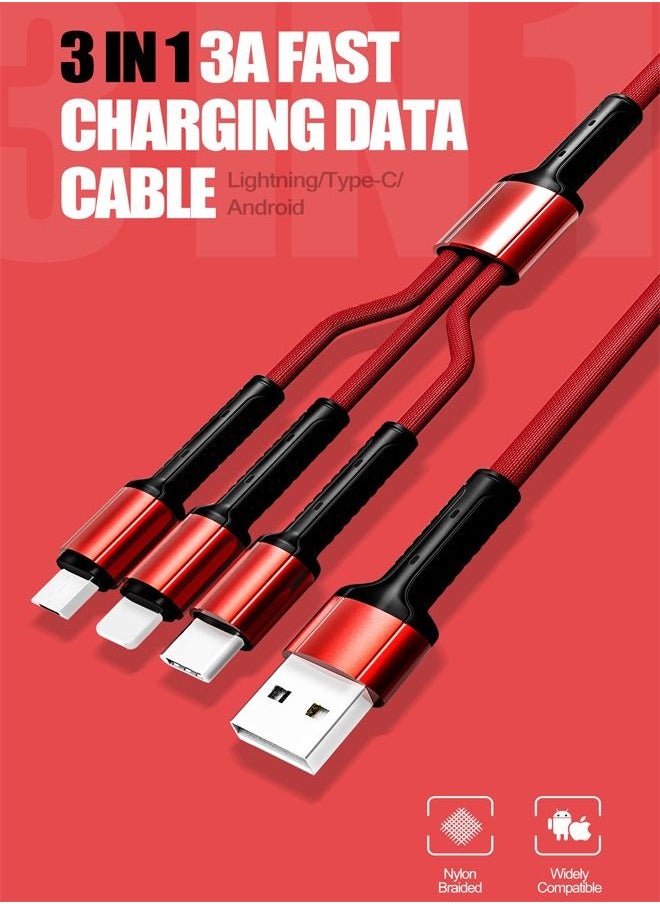 LDNIO 3-In-1 Data Sync And Fast Charging Braided USB Cable Red  - Image 2