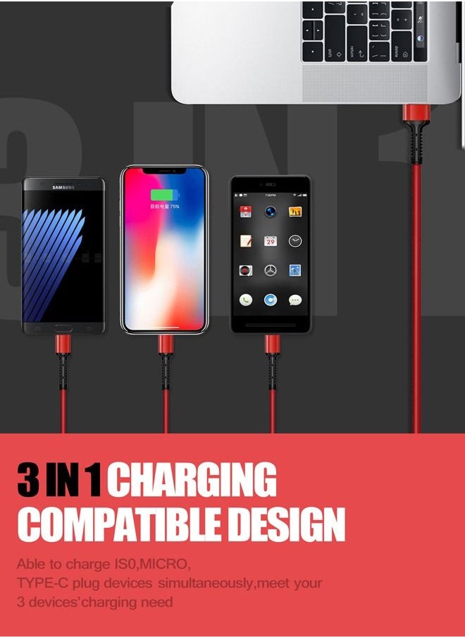 LDNIO 3-In-1 Data Sync And Fast Charging Braided USB Cable Red  - Image 3