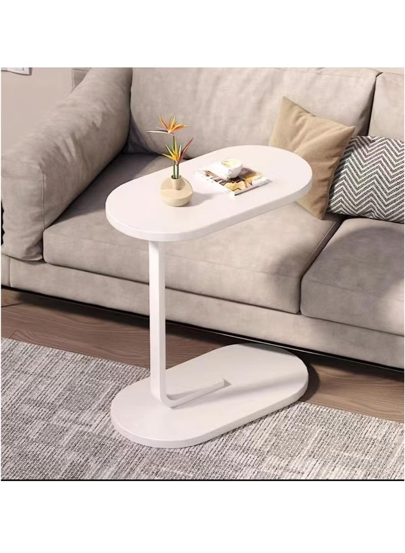 Generic C Shaped Side Table with Metal Frame Coffee Bed Couch End Table Laptop Holder Table for Living Room Bedroom Bedside( White)  - Image 3