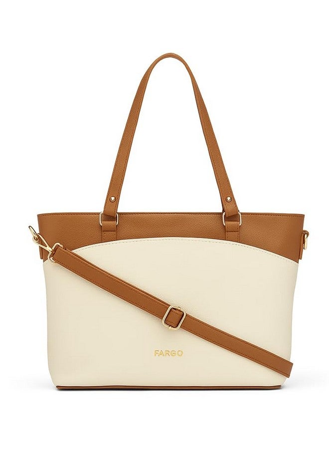Fargo Arden Tote Bag for Women | Laptop Compartment, RFID Pockets, Large Vegan Leather Handbag with Zip Closure | Stylish Office, Travel, College Tote | Made in India (Beige) - Image 1