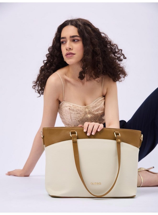 Fargo Arden Tote Bag for Women | Laptop Compartment, RFID Pockets, Large Vegan Leather Handbag with Zip Closure | Stylish Office, Travel, College Tote | Made in India (Beige) - Image 3