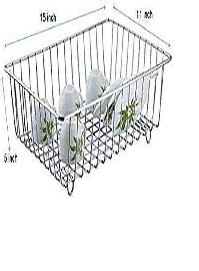 Dhaval Stainless Steel Dish Drainer with Drain Tray, Detachable Cutlery Stand | Bartan Plate Drying Basket Stand (38x28x13cm) - Image 2