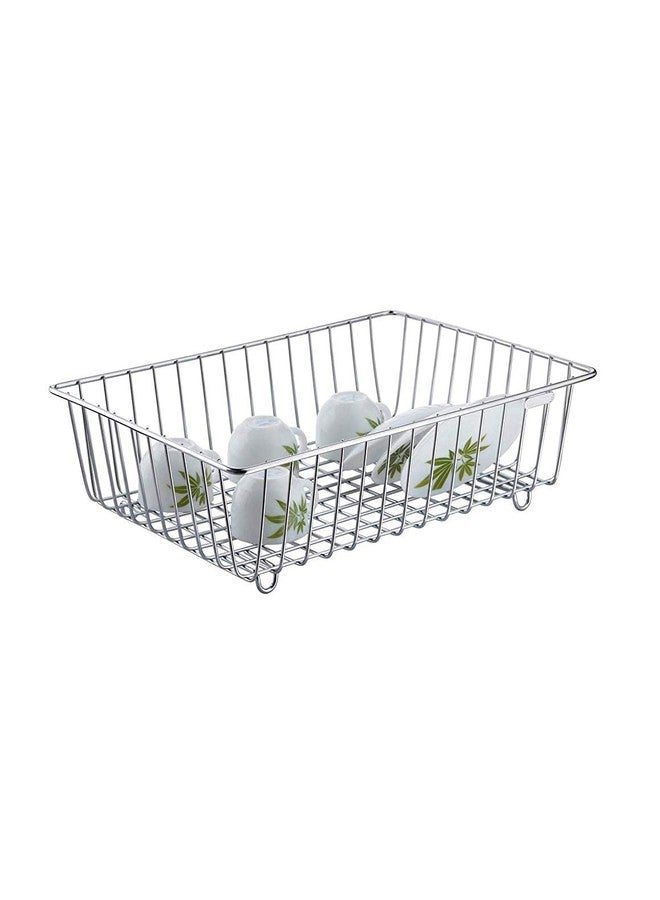 Dhaval Stainless Steel Dish Drainer with Drain Tray, Detachable Cutlery Stand | Bartan Plate Drying Basket Stand (38x28x13cm) - Image 1