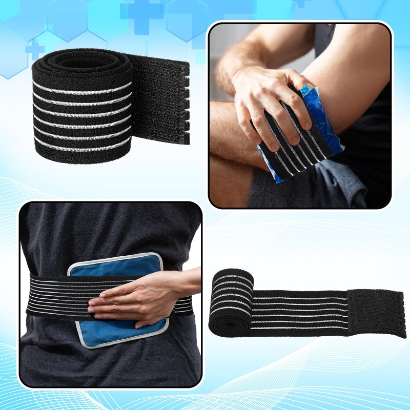 Geiserailie Ice Pack Strap Stretchable, 4 Size Elastic Reusable Ice Belt Extender, Adjustable Hook and Loop Extension Straps Add Length to Most Hot Cold Therapy(4 Pcs,Black) - Image 4
