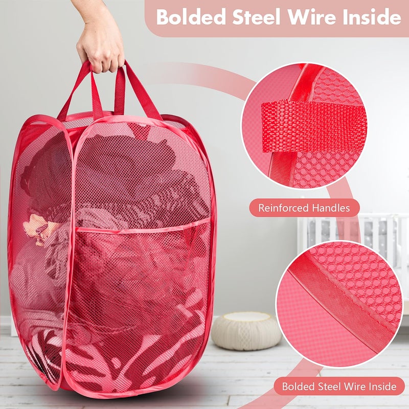 DUCOO Pop Up Hamper, 1 PCS Mesh Pop Up Laundry Hamper, Foldable Mesh Laundry Basket with Space-Saving Design for Home, Dorm, Travel & Storage - Red - Image 3