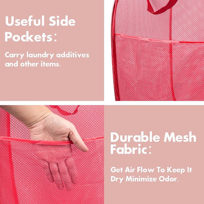 DUCOO Pop Up Hamper, 1 PCS Mesh Pop Up Laundry Hamper, Foldable Mesh Laundry Basket with Space-Saving Design for Home, Dorm, Travel & Storage - Red - Image 4