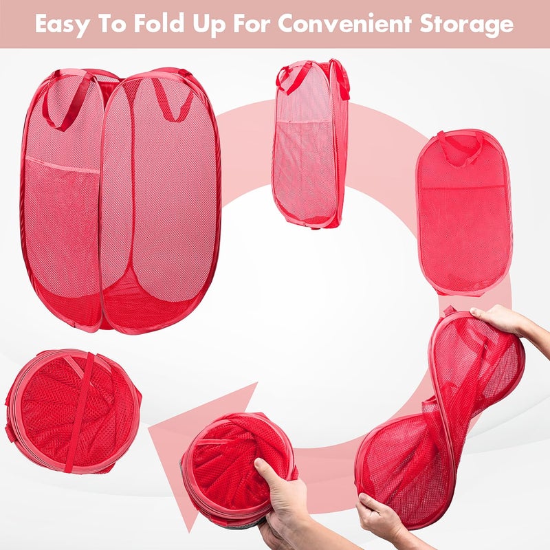 DUCOO Pop Up Hamper, 1 PCS Mesh Pop Up Laundry Hamper, Foldable Mesh Laundry Basket with Space-Saving Design for Home, Dorm, Travel & Storage - Red - Image 5