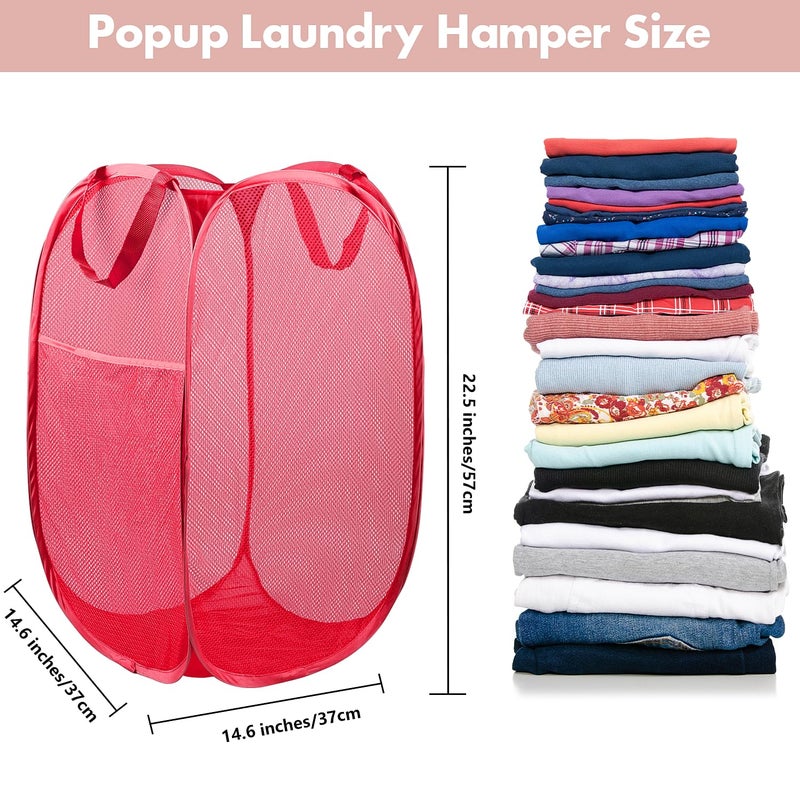 DUCOO Pop Up Hamper, 1 PCS Mesh Pop Up Laundry Hamper, Foldable Mesh Laundry Basket with Space-Saving Design for Home, Dorm, Travel & Storage - Red - Image 2