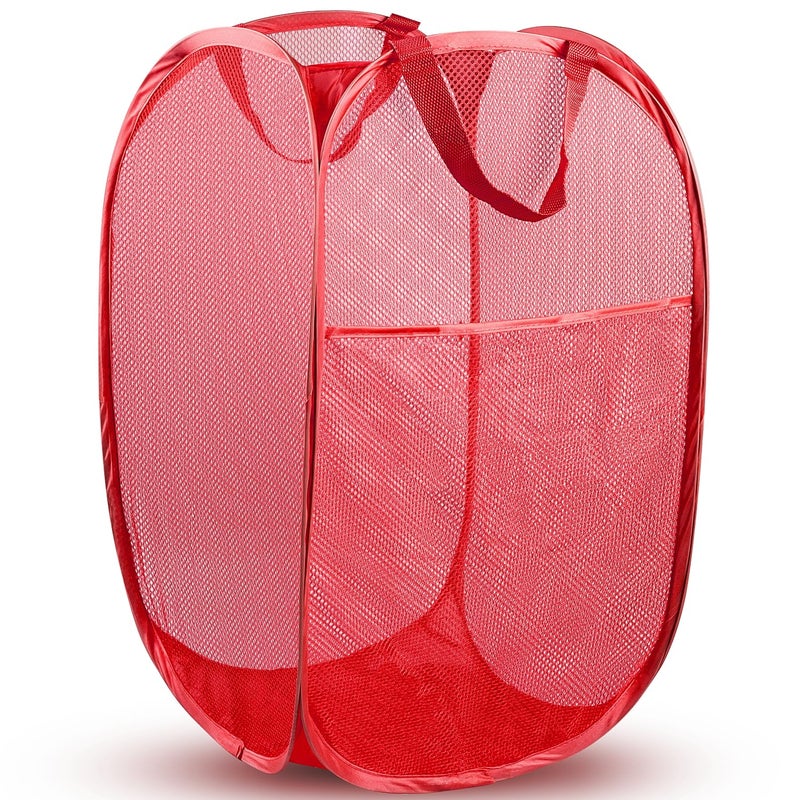 DUCOO Pop Up Hamper, 1 PCS Mesh Pop Up Laundry Hamper, Foldable Mesh Laundry Basket with Space-Saving Design for Home, Dorm, Travel & Storage - Red - Image 1
