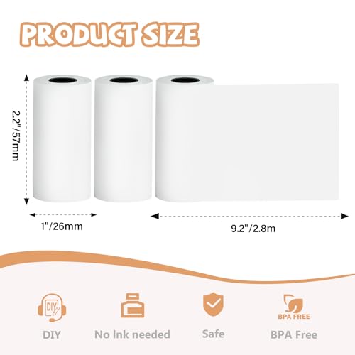 NDYIN Self-Adhesive Thermal Paper, 57mm × 2.8m Mini Printer Papers Sticker Paper Thermal Printing Labels, Black on White, Compatible with D20, D21, S1 Mini Label Printers, 3 Rolls - Image 2