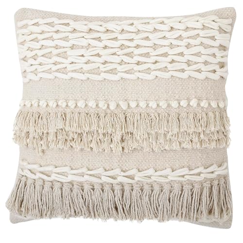 Red Earth REDEARTH · Tufted Throw Pillow Cushion Covers - Boho Textured Woven Decorative Cases Set for Couch - Sofa - Bed - Farmhouse - Chair - Patio - Outdoor - car - 100% Cotton (18x18 ; Natural) Pack of 2 - Image 3