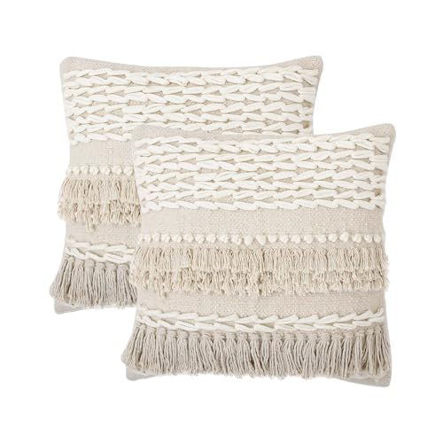 Red Earth REDEARTH · Tufted Throw Pillow Cushion Covers - Boho Textured Woven Decorative Cases Set for Couch - Sofa - Bed - Farmhouse - Chair - Patio - Outdoor - car - 100% Cotton (18x18 ; Natural) Pack of 2 - Image 1