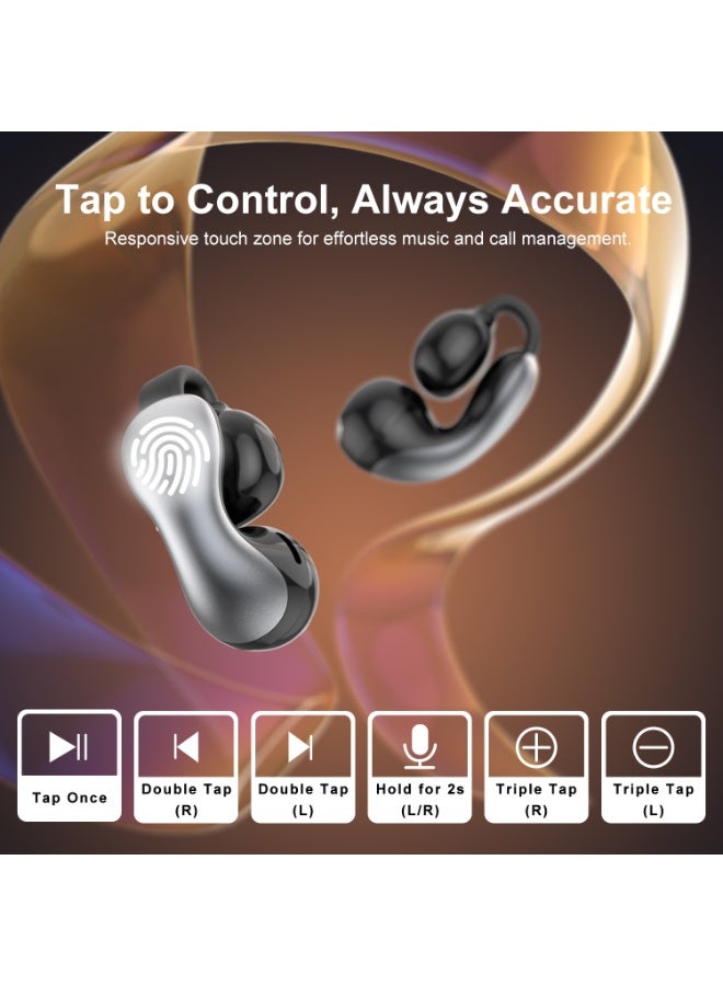 TWS Bluetooth Open-Ear Earbuds with Charging Case, Dual 13mm Copper Speakers, Touch Control, Gun Black/Silver - Image 4