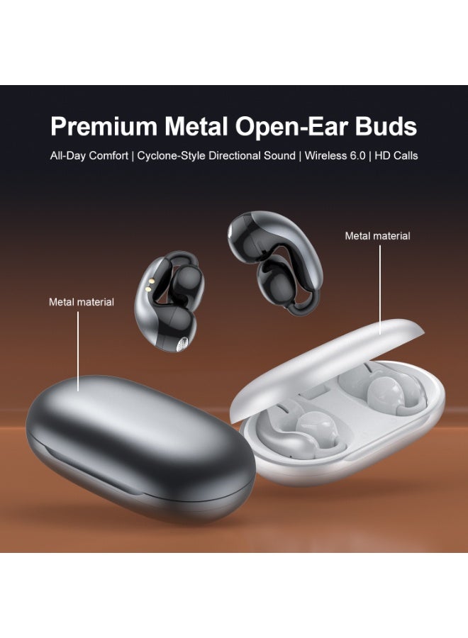 TWS Bluetooth Open-Ear Earbuds with Charging Case, Dual 13mm Copper Speakers, Touch Control, Gun Black/Silver - Image 3