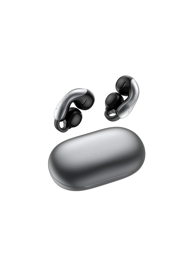 TWS Bluetooth Open-Ear Earbuds with Charging Case, Dual 13mm Copper Speakers, Touch Control, Gun Black/Silver - Image 2