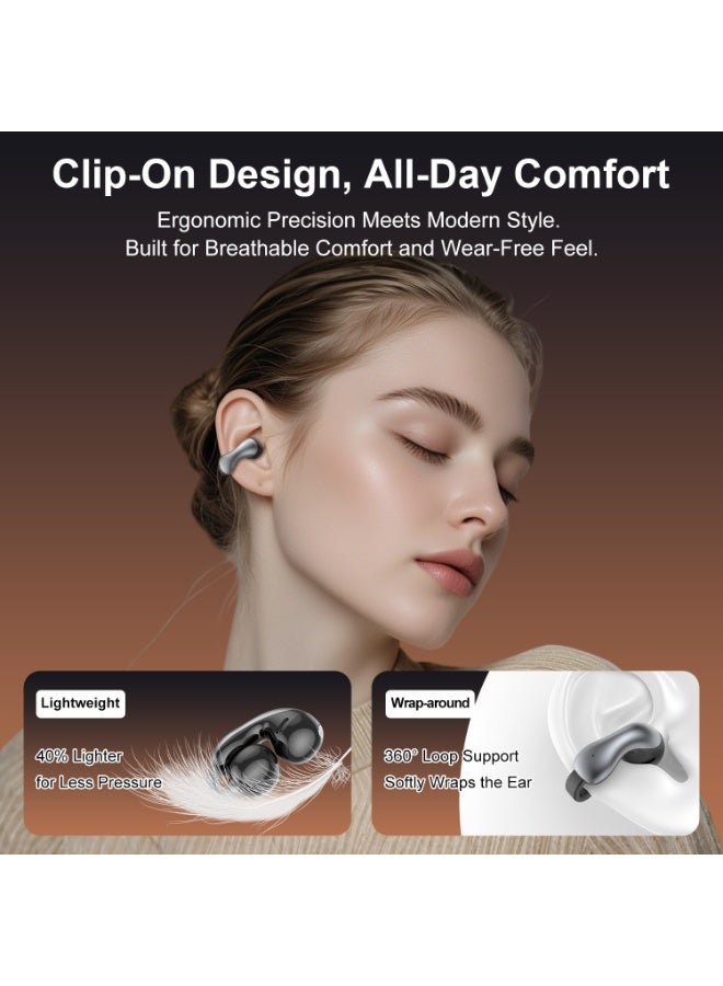 TWS Bluetooth Open-Ear Earbuds with Charging Case, Dual 13mm Copper Speakers, Touch Control, Gun Black/Silver - Image 5