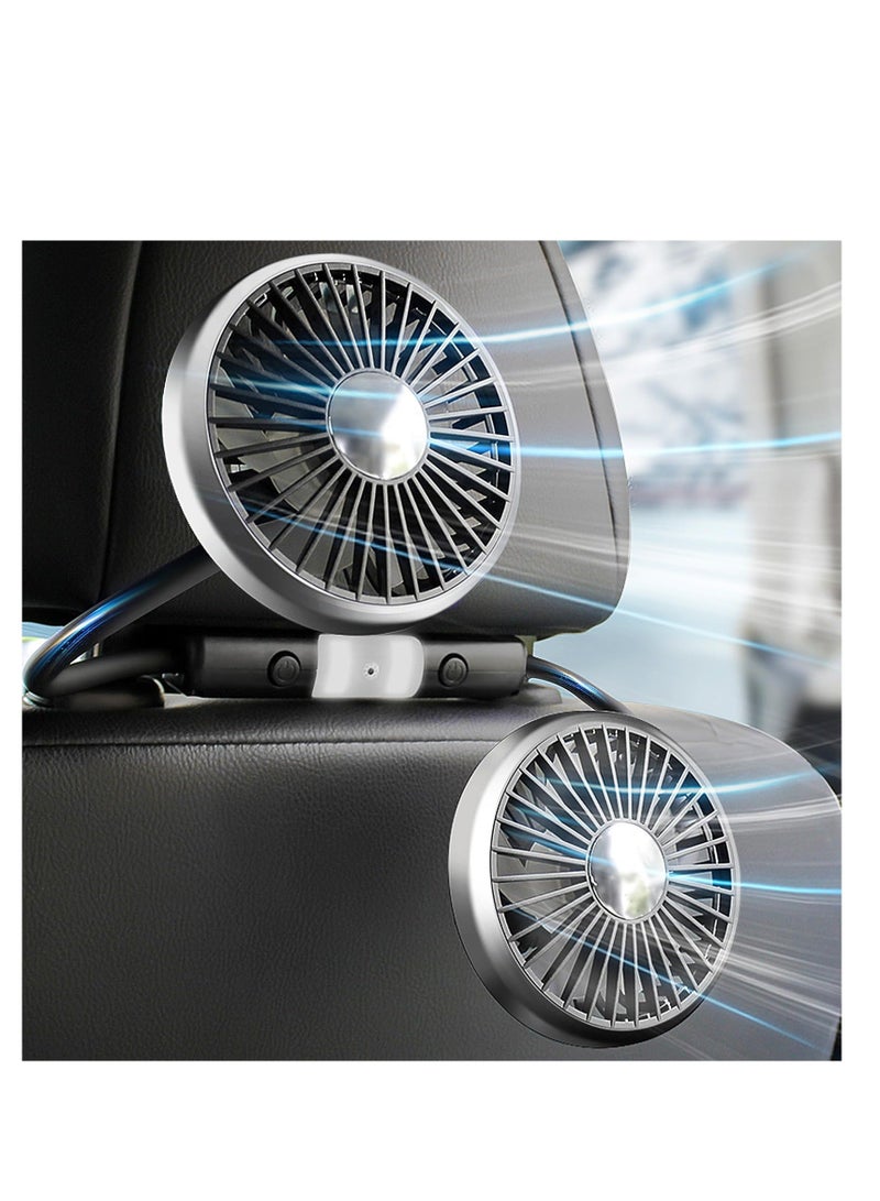 Loquat Car Fan for Backseat, Dual Head Hose Car Seat Fan with Led Lights, Portable USB Fan for Car, 3 Speeds u0026 360° Degree Rotatable Cooling Car Window Fan for Vehicles RV SUV Truck  - Image 1