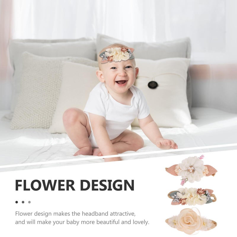 Pearl Rhinestone Nylon Photo Headbands Floral Hair Accessories For Newborn Photography 3Pcs - Image 4