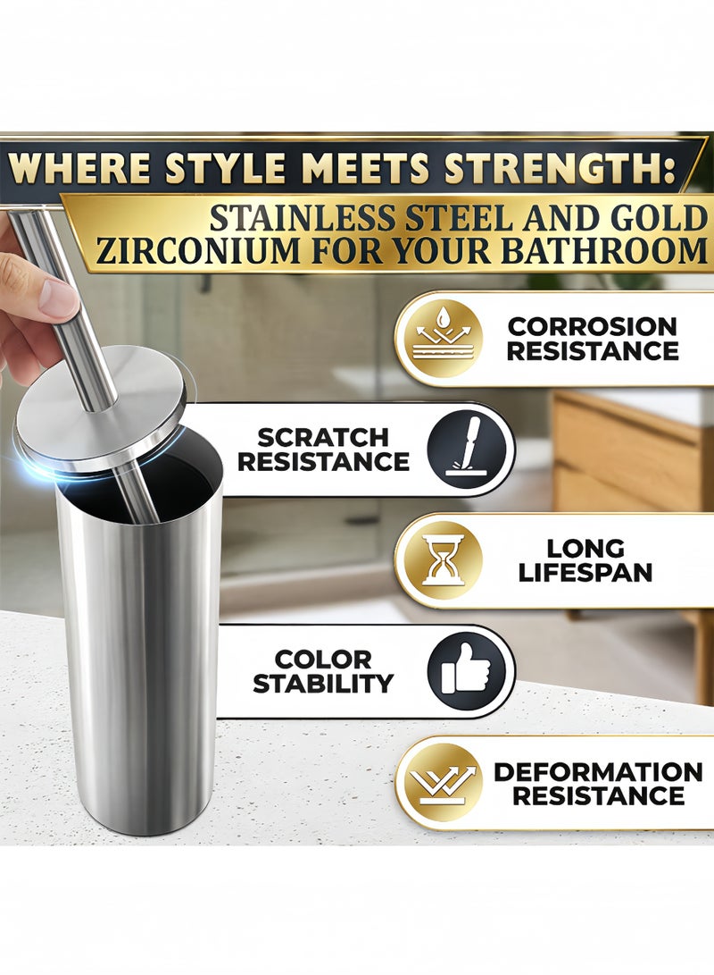 Peachjoy Stainless Steel Toilet Brush and Holder Set with Splash Guard - Corrosion/Scratch Resistant, Sturdy Bristles for Deep Cleaning (Silver Elegant Design) - Image 3