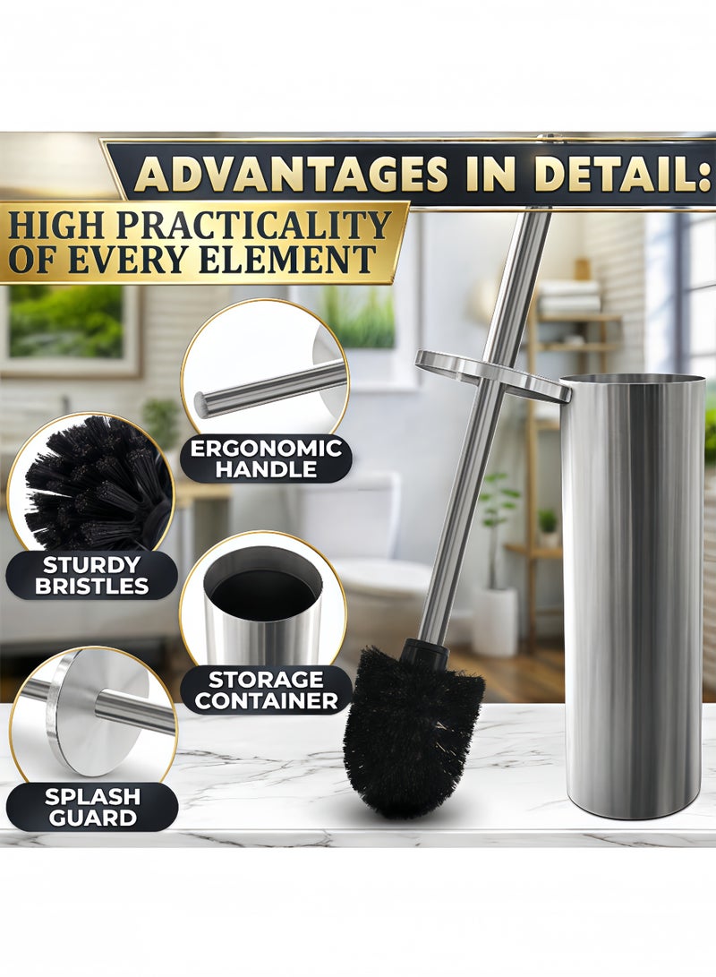 Peachjoy Stainless Steel Toilet Brush and Holder Set with Splash Guard - Corrosion/Scratch Resistant, Sturdy Bristles for Deep Cleaning (Silver Elegant Design) - Image 4