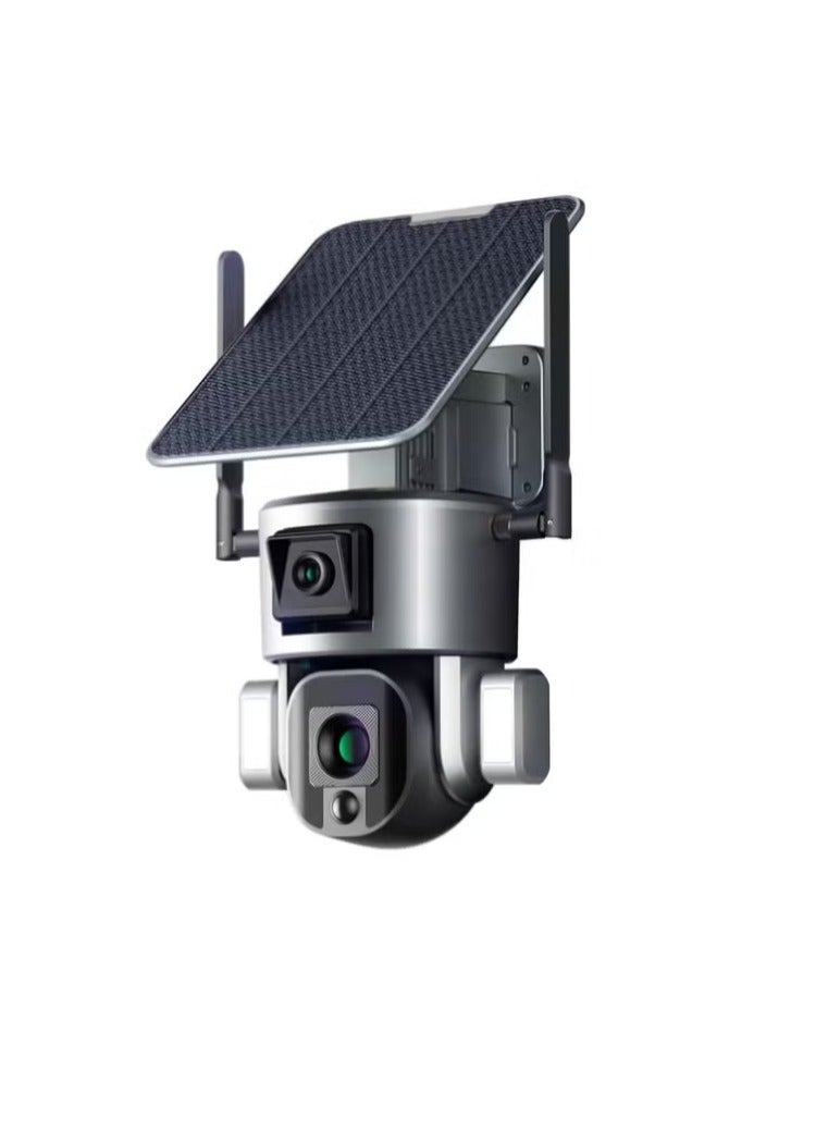 Generic 4K Dual Lenses Solar Camera, Waterproof IP66 Outdoor Security Camera, Compact And Portable Surveillance Camera, Wide Angle Lens CCTV Camera With Motion Detection, (1pc) - Image 1