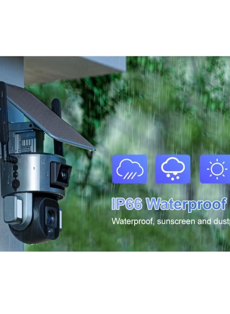 Generic 4K Dual Lenses Solar Camera, Waterproof IP66 Outdoor Security Camera, Compact And Portable Surveillance Camera, Wide Angle Lens CCTV Camera With Motion Detection, (1pc) - Image 3