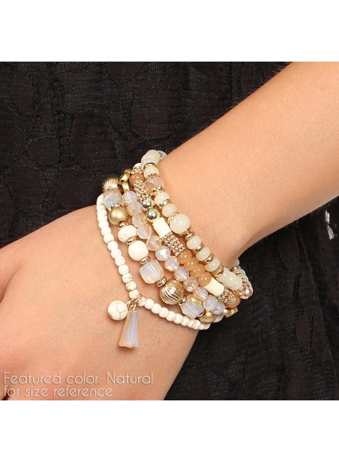 Bohemian Mix Bead Multi Layer Versatile Statement Bracelets Stackable Beaded Strand Stretch Bangles Sparkly Crystal Tassel Charm (Mustard)