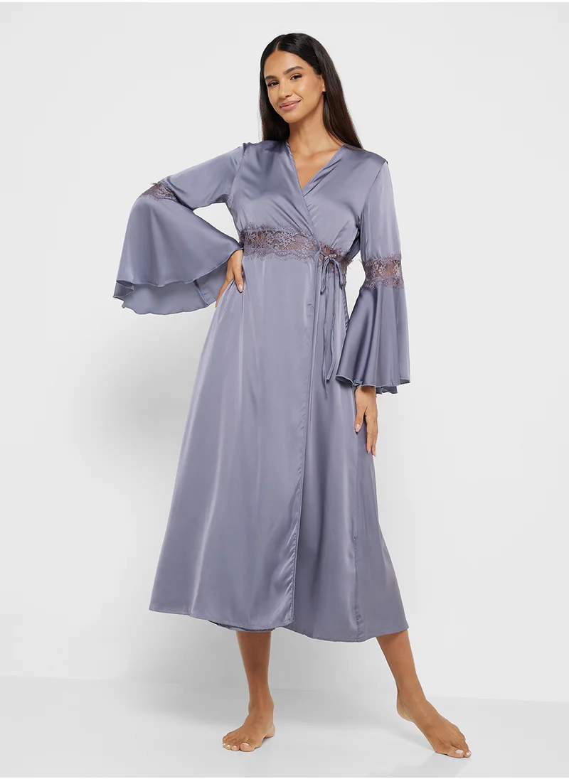 Khizana Flute Sleeve Satin Night Dress