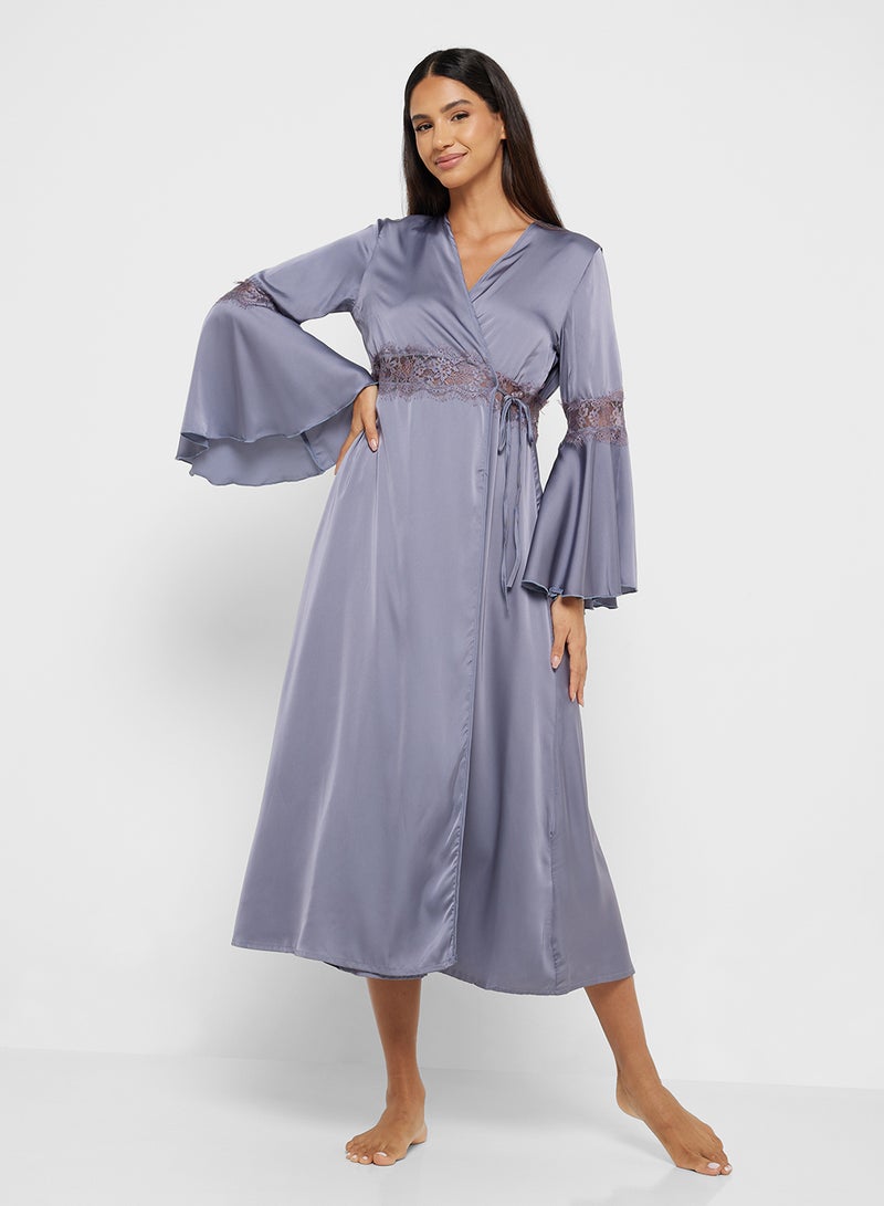 Khizana فستان نوم ساتان بأكمام فلوته - Image 4