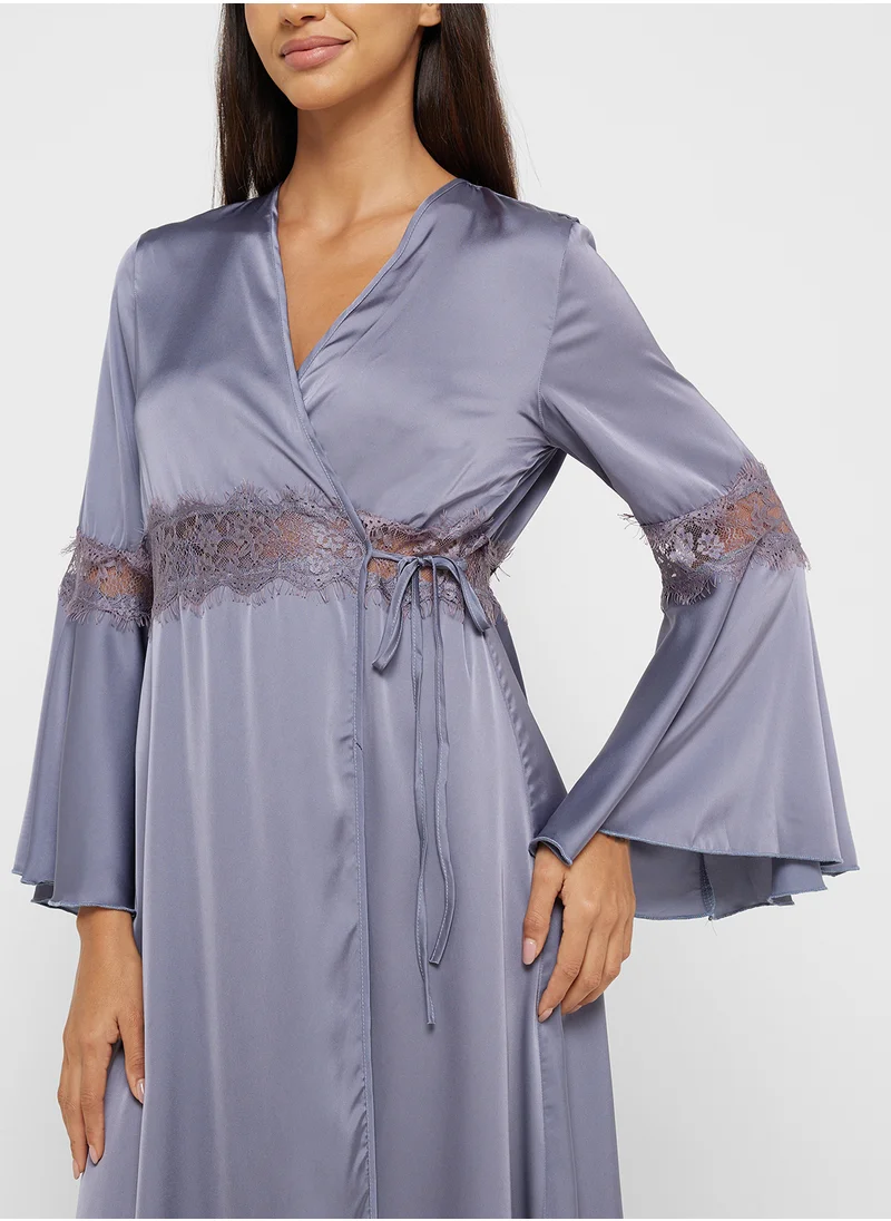Khizana Flute Sleeve Satin Night Dress