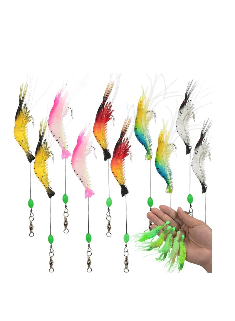 KASTWAVE 10 pcs Soft Luminous Shrimp Lure Set, Premium Soft Shrimp Fishing Tackle with Luminous Sharp Hooks, for Freshwater Saltwater Bass Trout Catfish Salmon - Image 1