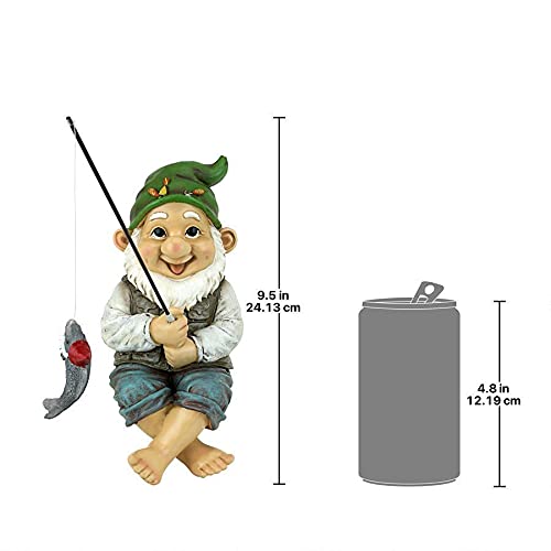 Design Toscano Ziggy with Fishing Pole Garden Gnome Indoor/Outdoor Shelf Sitter Statue, 9 Inch Tall, Cast Stone Resin, Full Color Finish - Image 3