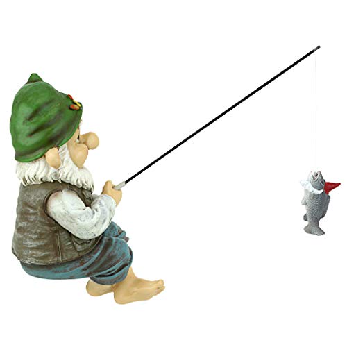 Design Toscano Ziggy with Fishing Pole Garden Gnome Indoor/Outdoor Shelf Sitter Statue, 9 Inch Tall, Cast Stone Resin, Full Color Finish - Image 4