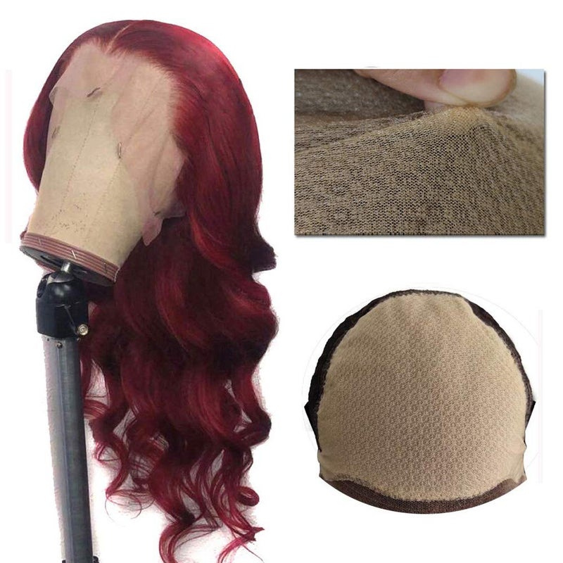 oulaer Wig Burgundy 99J Invisible Fake Scalp Cap Lace Front Human Hair Wigs Brazilian Remy Hair Natural Hairline 13x4 Deep Part Body Wave Bleached knots 14 Inch