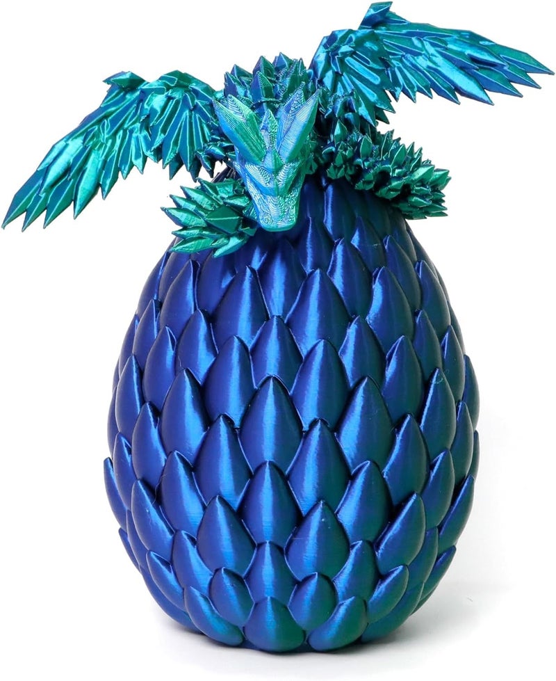 Flavery 3D Printed Flying Dragon in Egg Large Surprise Egg with Flexible Winged Dragon Inside Mystery Fidget Toy Birthday Gift Desk Figure Decor Easter Basket Essentials Green Mix Blue - Image 3