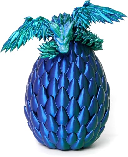 Flavery 3D Printed Flying Dragon in Egg Large Surprise Egg with Flexible Winged Dragon Inside Mystery Fidget Toy Birthday Gift Desk Figure Decor Easter Basket Essentials Green Mix Blue - Image 1