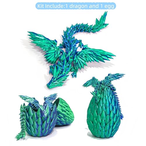 Flavery 3D Printed Flying Dragon in Egg Large Surprise Egg with Flexible Winged Dragon Inside Mystery Fidget Toy Birthday Gift Desk Figure Decor Easter Basket Essentials Green Mix Blue - Image 5
