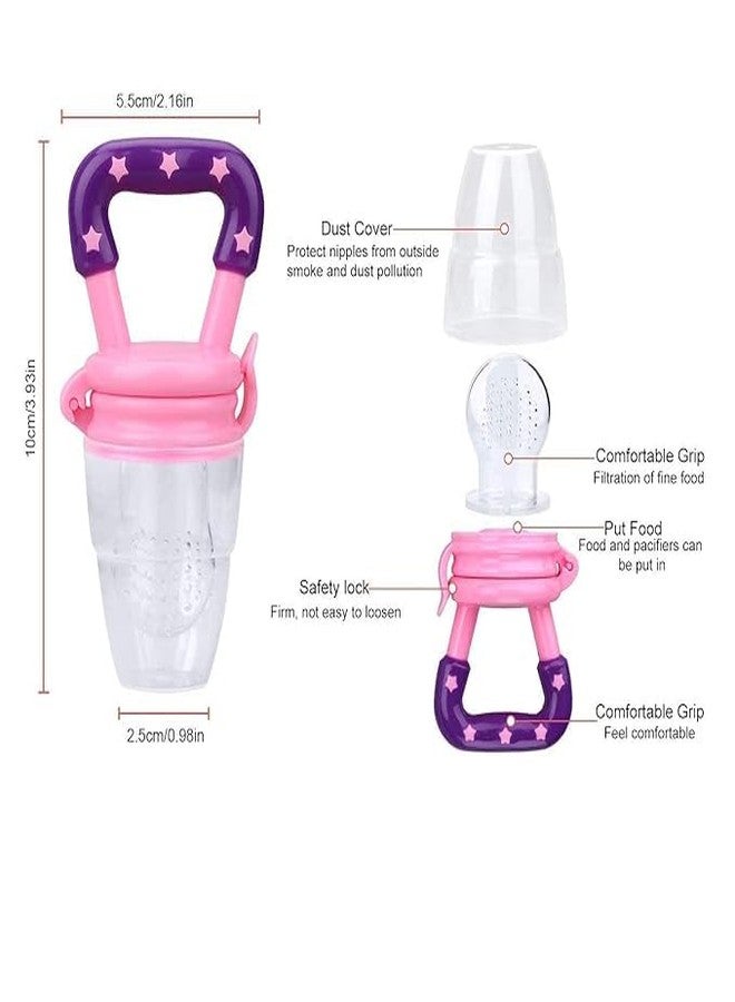 FIRAGE Baby Food Feeder Pacifier for 6-24 Months | BPA-Free Fruit & Vegetable Mesh Teether | Self-Feeding Soother with Safety Lock | Pink & Purple | Easy Clean | Teething Relief | Training - Image 4