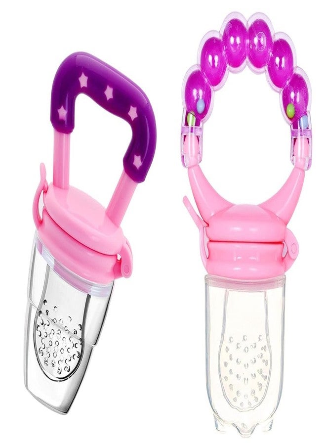 FIRAGE Baby Food Feeder Pacifier for 6-24 Months | BPA-Free Fruit & Vegetable Mesh Teether | Self-Feeding Soother with Safety Lock | Pink & Purple | Easy Clean | Teething Relief | Training - Image 1