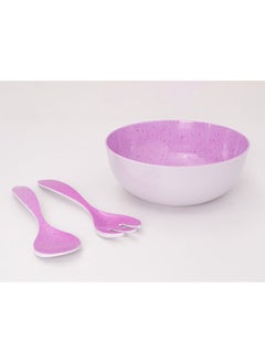 Bright Designs Melamine Round Serving Bowl  Set of 3  with fork and spoon Stoned with purple  - Image 2