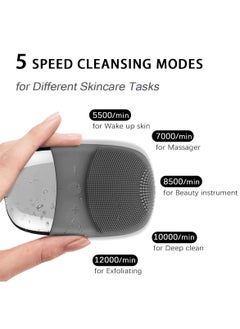 joyzzz 3-in-1 Electric Silicone Facial Cleansing Brush - IPX7 Waterproof Face Scrubber with Vibrating Massage, USB Rechargeable for Deep Cleaning, Blackhead Removal & Exfoliation (Gray)  - Image 4