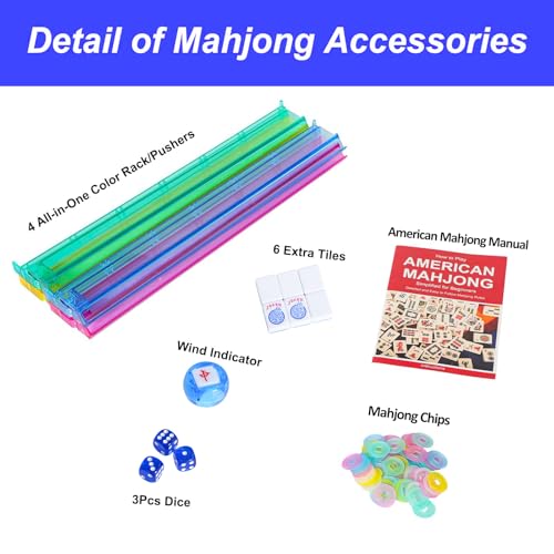 GUSTARIA American Mahjong Game Set 166 Blue Tiles 12 4 AllinOne Color RackPushers  Drawstring Bag Complete Mahjong Sets with Blue Printed Carrying Bag and Mahjong Tile Set Accessories - Image 5