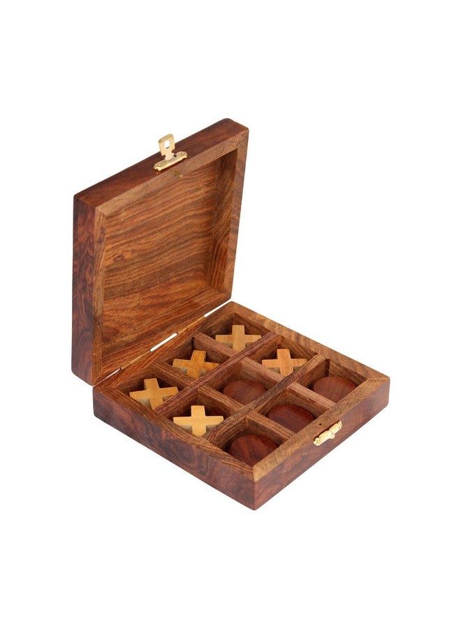 itos365 handmade wooden tic tac toe game gifts for kids, 4.5 x 4.5 inches-Brown - Image 5