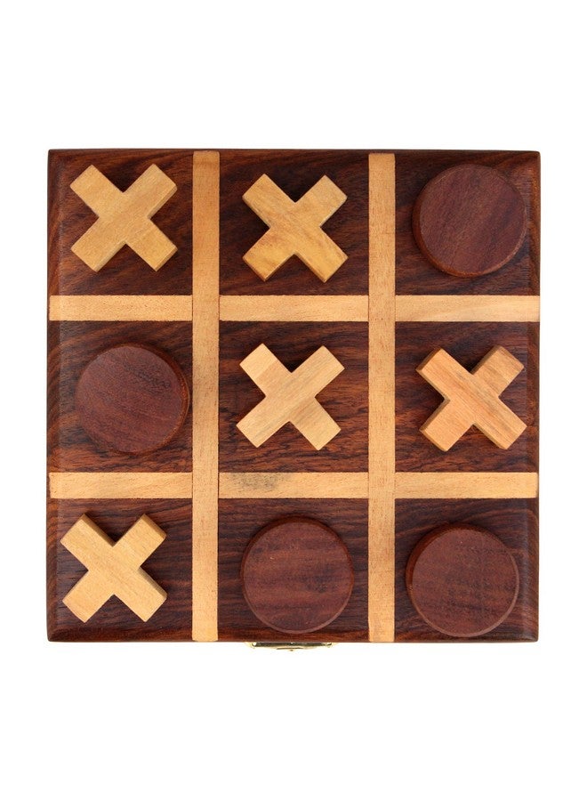itos365 handmade wooden tic tac toe game gifts for kids, 4.5 x 4.5 inches-Brown - Image 3