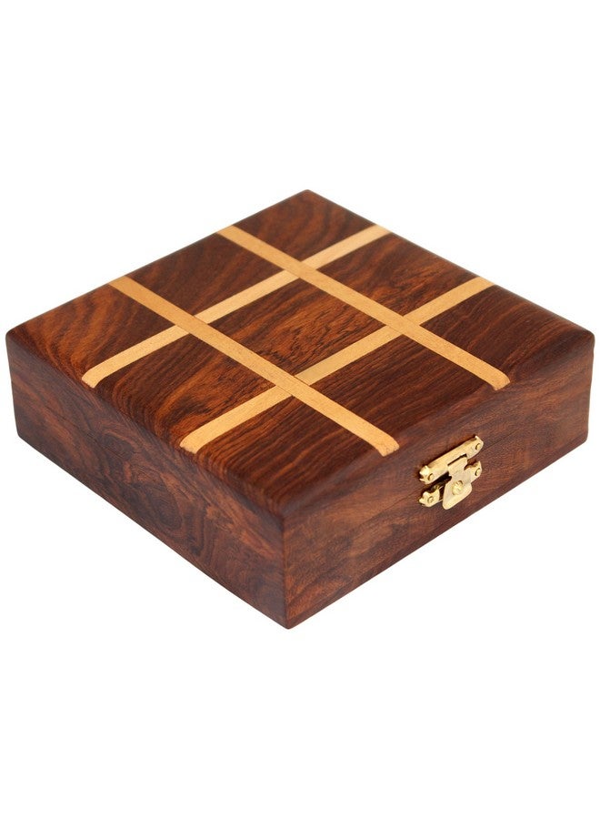 itos365 handmade wooden tic tac toe game gifts for kids, 4.5 x 4.5 inches-Brown - Image 2
