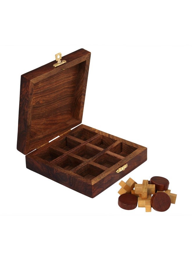 itos365 handmade wooden tic tac toe game gifts for kids, 4.5 x 4.5 inches-Brown - Image 4