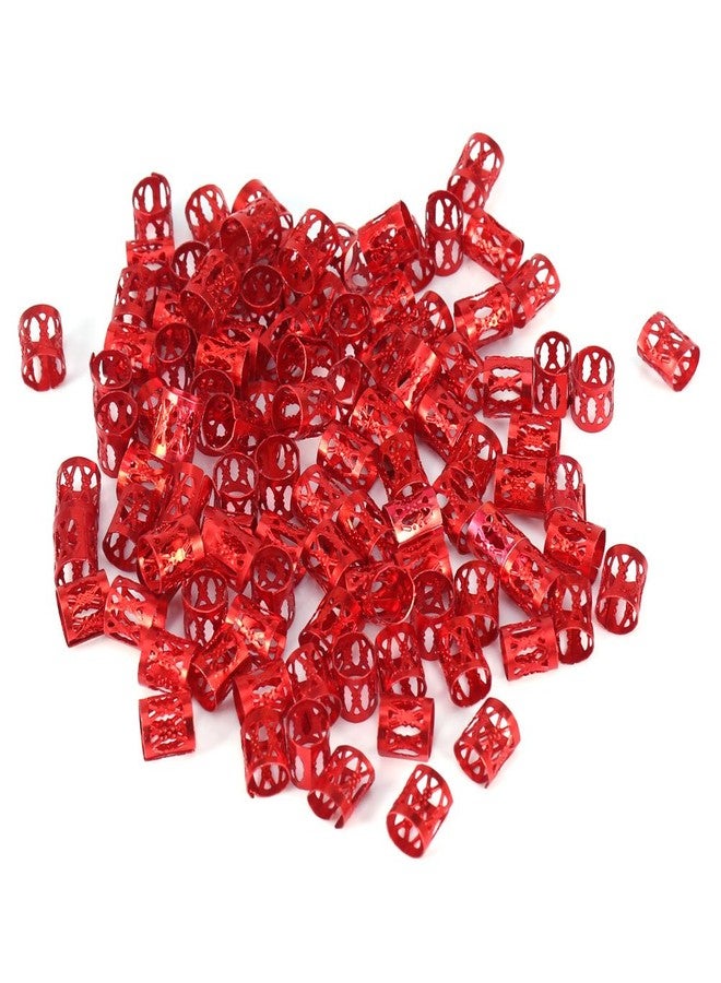 Brrnoo 100PCS Braiding Beads Metal Cuffs,New Colorful Dreadlocks Beads Hair Braid Rings Clips Dread Locks, Rings Cuff Hair Decoration Braiding Filigree Tube Hair Jewelry (red) - Image 1