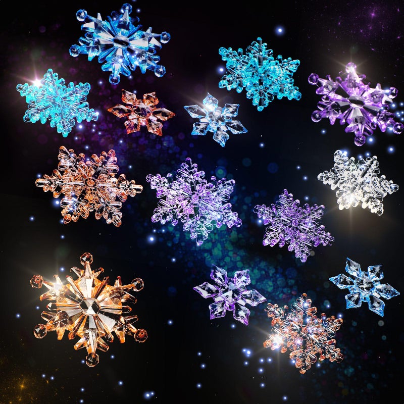 Mtlee 45 Pieces Christmas Acrylic Snowflake Ornaments Snowflake Decor Colorful Crystal Snowflake Plastic Snowflakes Tree Pendant for Christmas Winter Decoration (Transparent  Purple  Pale Blue  Blue  Brown) - Image 1